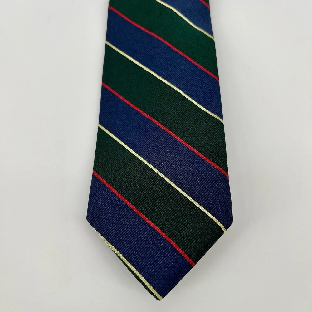 Brooks Brothers 346 Men's Silk Woven Striped Tie Green Blue Necktie